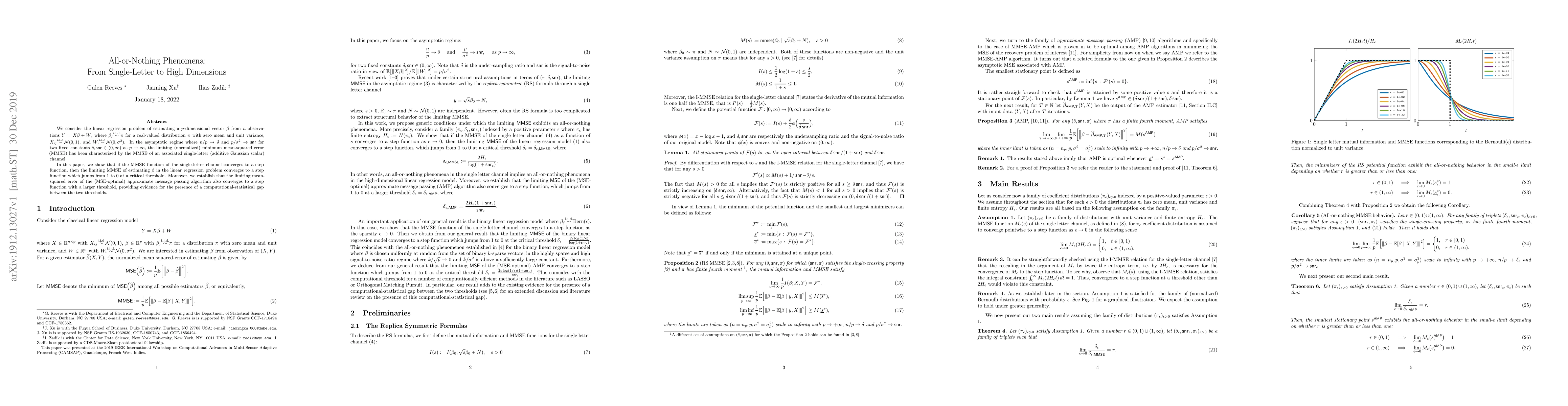 Thumbnail for All-or-Nothing Phenomena: From Single-Letter to High Dimensions