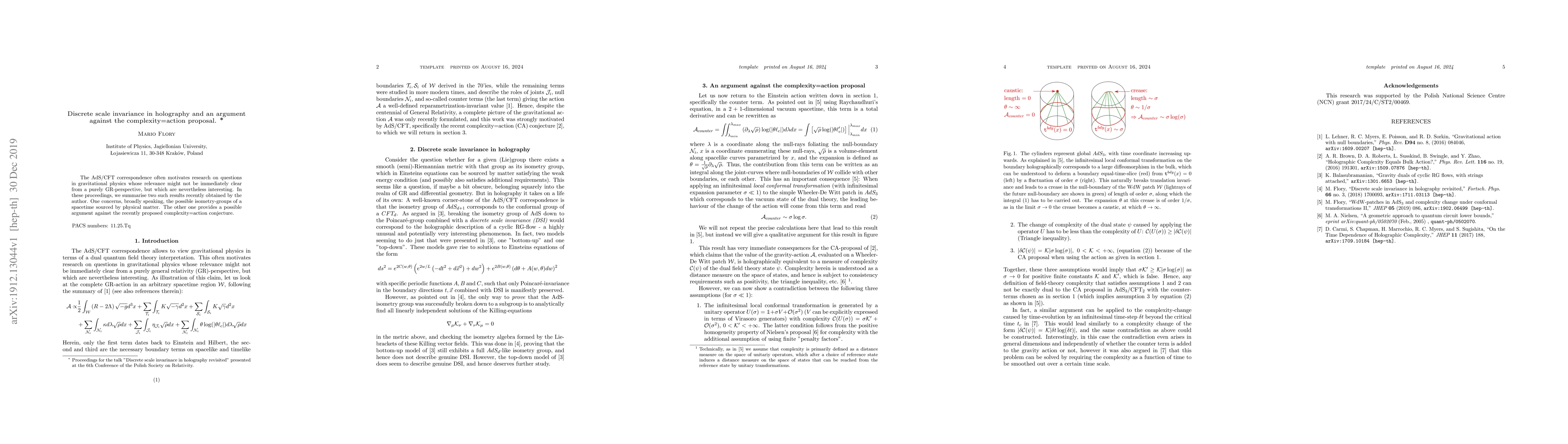 Thumbnail for Discrete scale invariance in holography and an argument against the
  complexity=action proposal