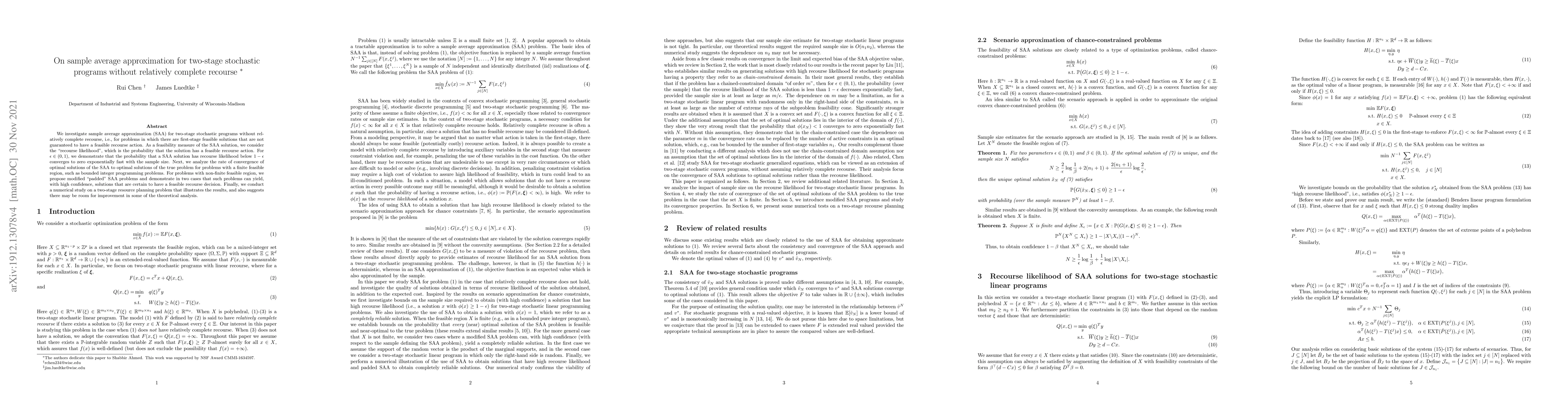 Thumbnail for On sample average approximation for two-stage stochastic programs
  without relatively complete recourse