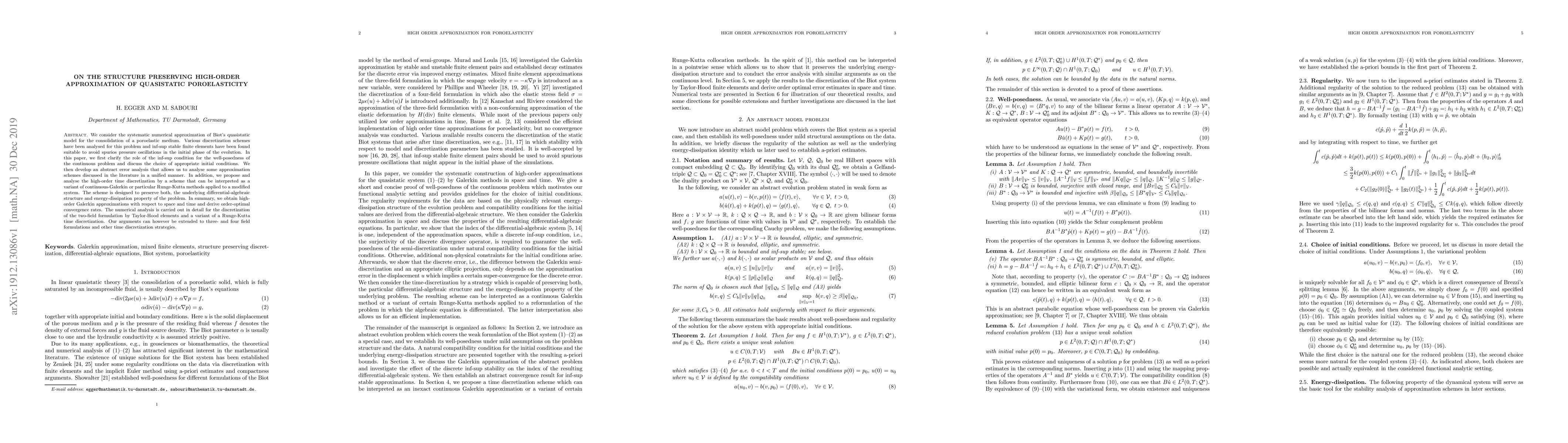 Thumbnail for On the structure preserving high-order approximation of quasistatic
  poroelasticity