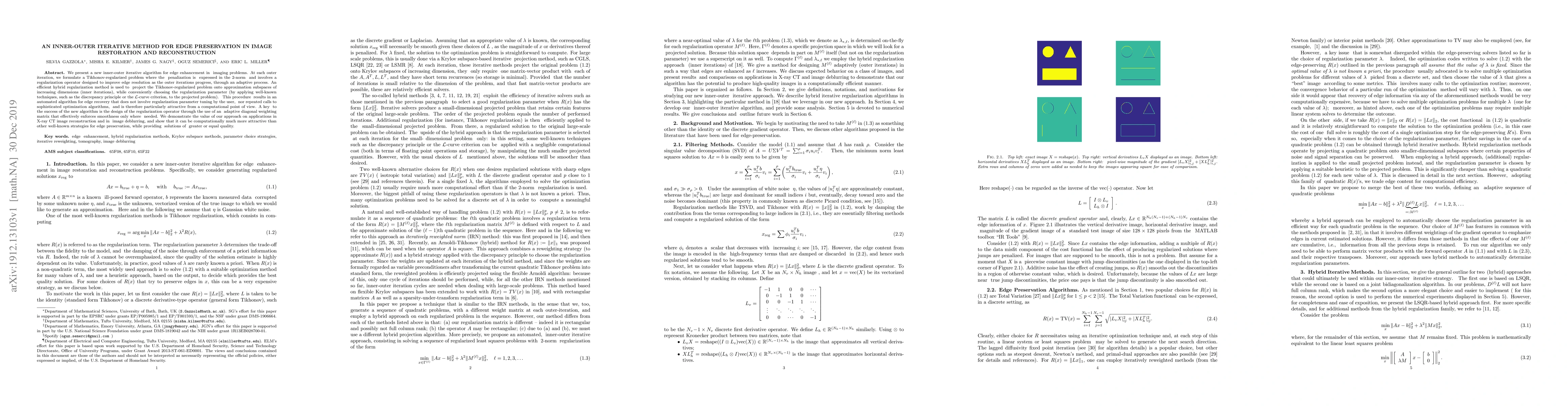 Thumbnail for An Inner-Outer Iterative Method for Edge Preservation in Image
  Restoration and Reconstruction
