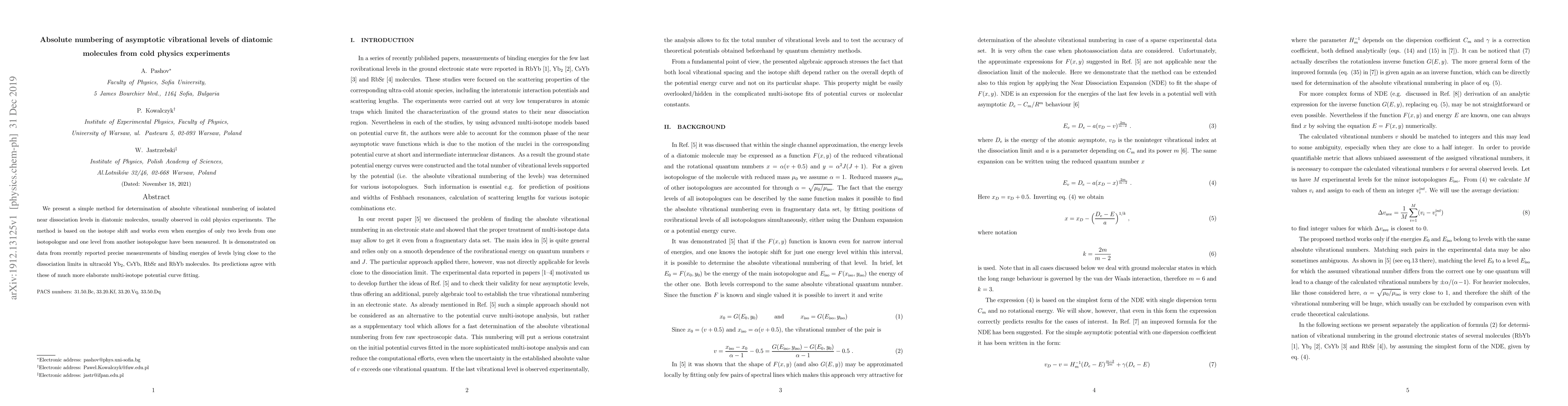 Thumbnail for Absolute numbering of asymptotic vibrational levels of diatomic
  molecules from cold physics experiments