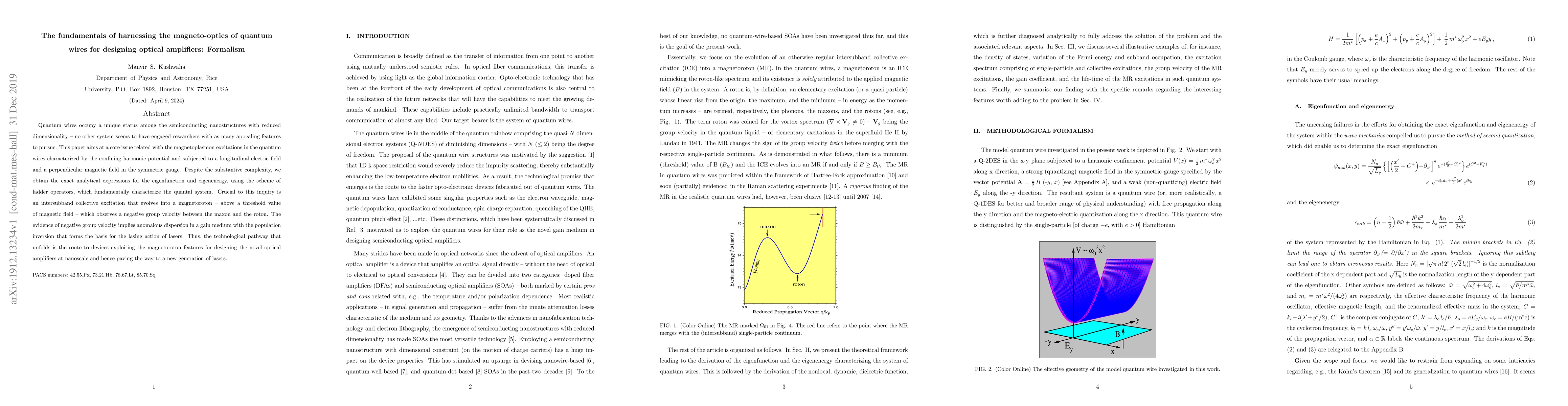 Thumbnail for The fundamentals of harnessing the magneto-optics of quantum wires for
  designing optical amplifiers: Formalism