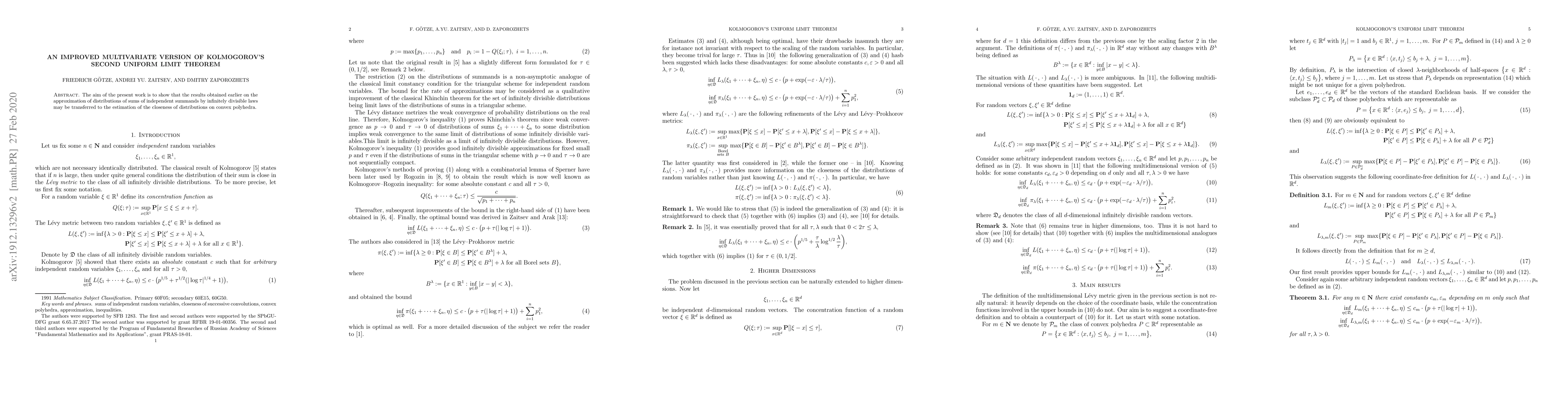 Thumbnail for An improved multivariate version of Kolmogorov's second uniform limit
  theorem
