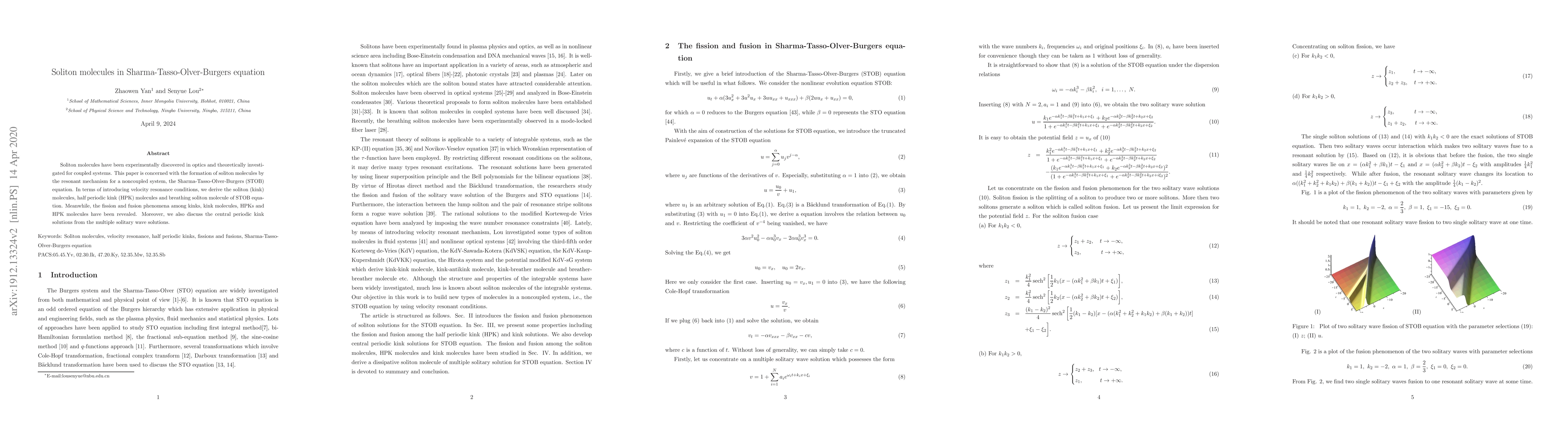 Thumbnail for Soliton molecules in Sharma-Tasso-Olver-Burgers equation