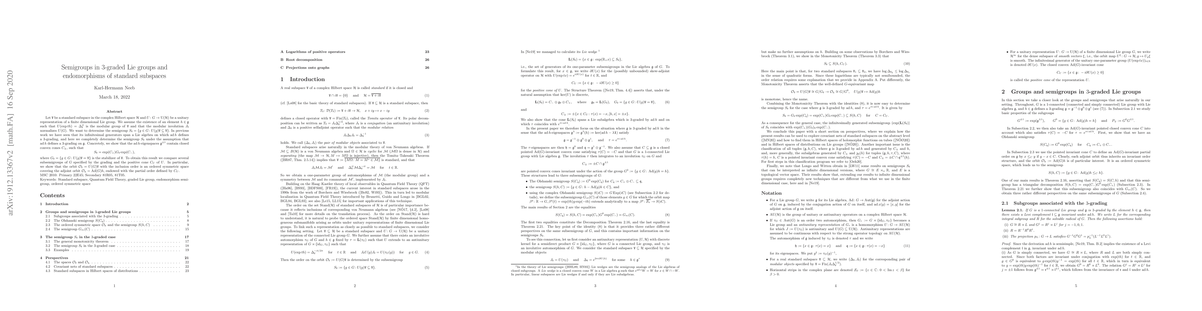 Thumbnail for Semigroups in 3-graded Lie groups and endomorphisms of standard
  subspaces