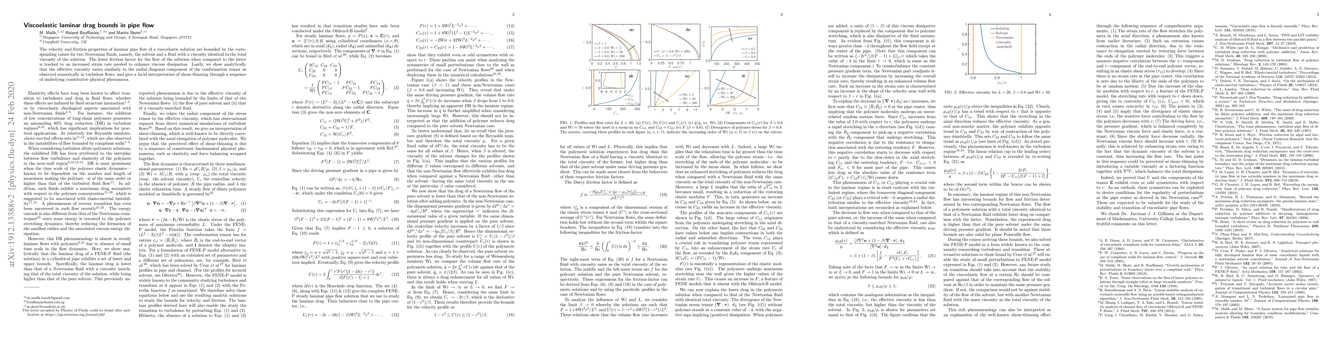 Thumbnail for Viscoelastic laminar drag bounds in pipe flow