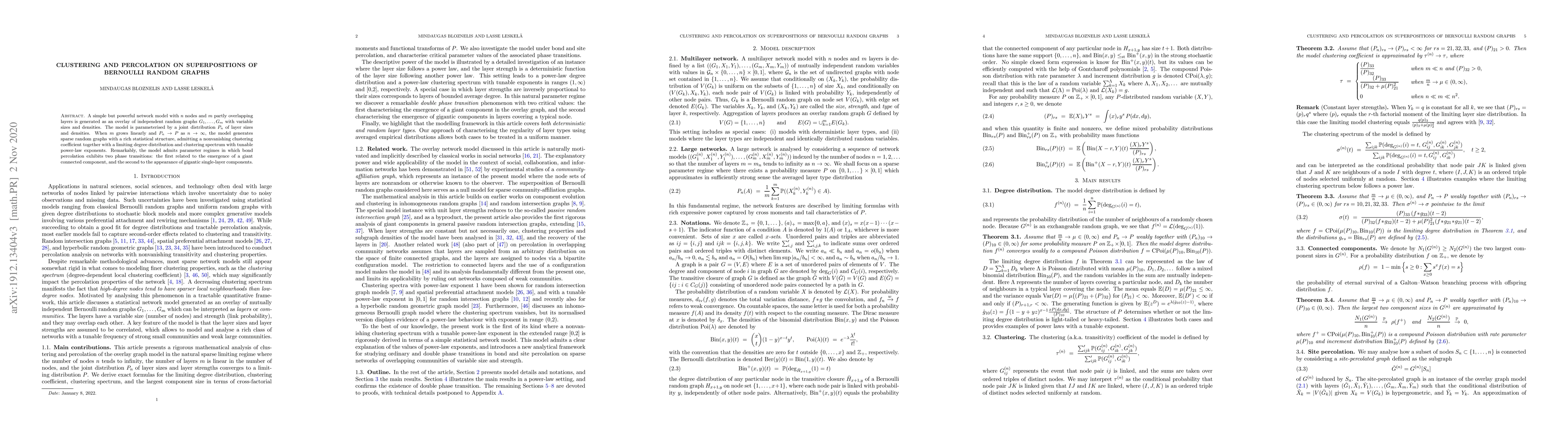 Thumbnail for Clustering and percolation on superpositions of Bernoulli random graphs