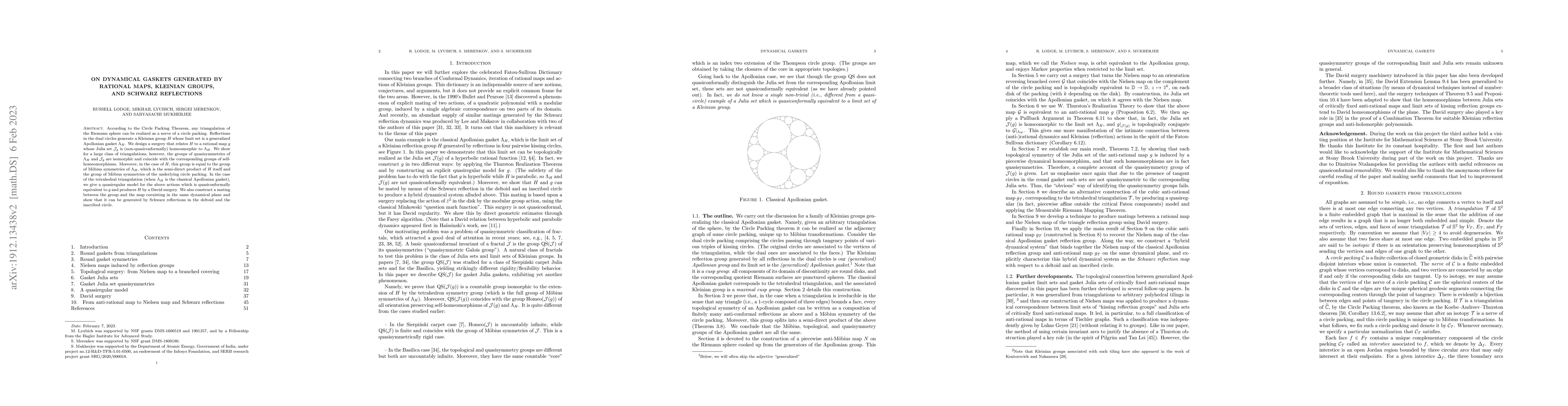 Thumbnail for On Dynamical Gaskets Generated by Rational Maps, Kleinian Groups, and
  Schwarz Reflections