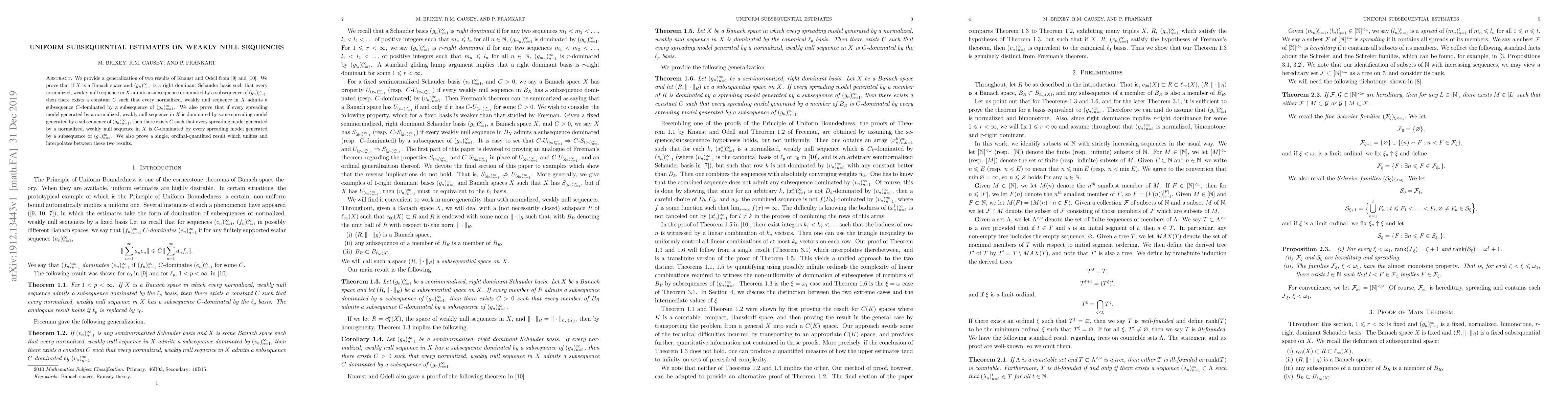 Thumbnail for Uniform subsequential estimates on weakly null sequences