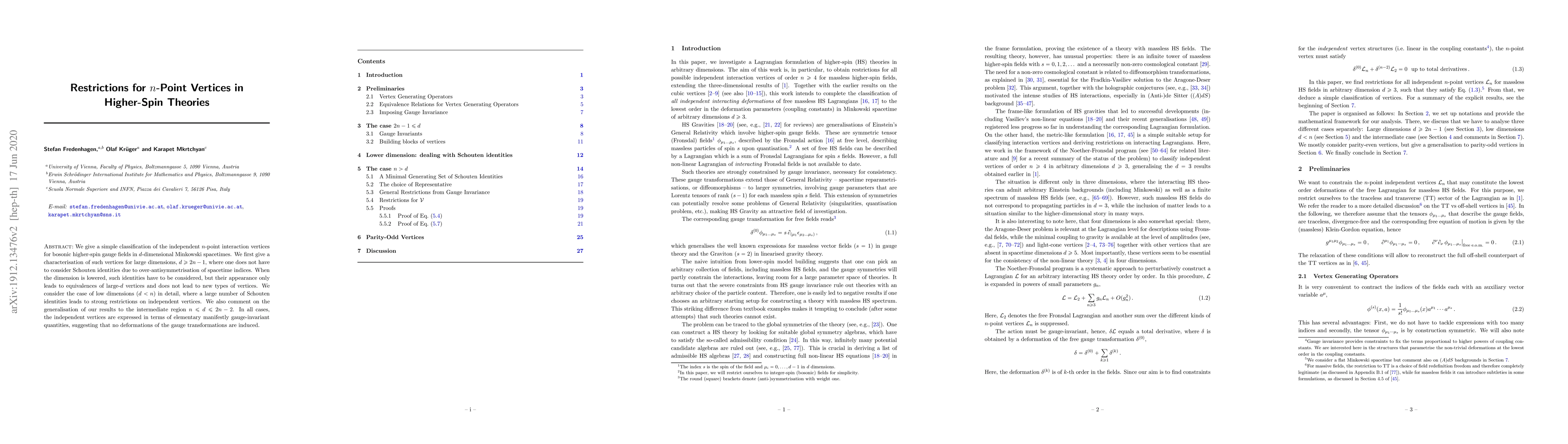 Thumbnail for Restrictions for $n$-Point Vertices in Higher-Spin Theories