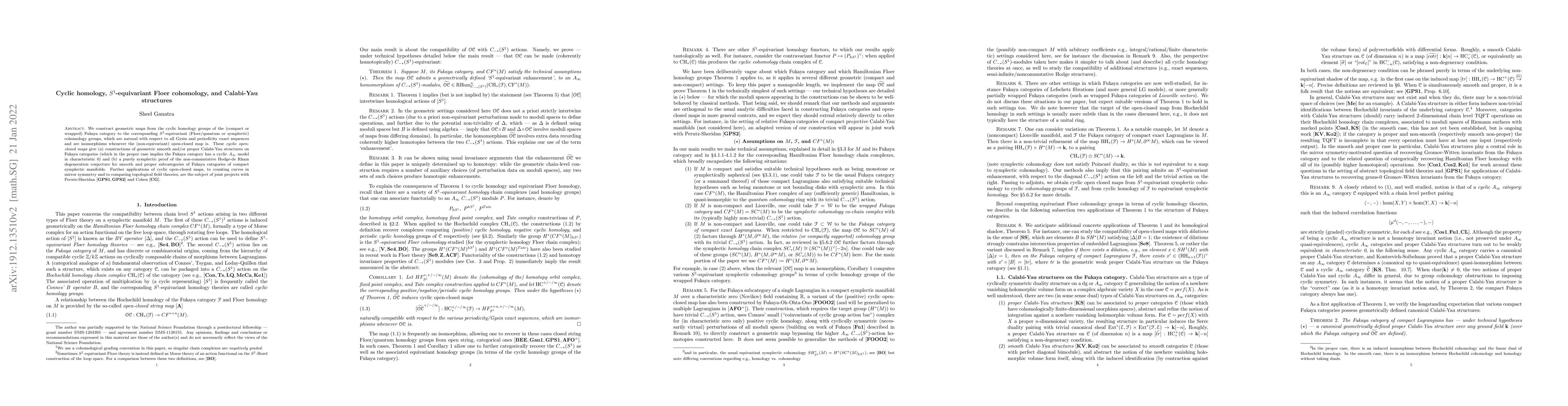 Thumbnail for Cyclic homology, $S^1$-equivariant Floer cohomology, and Calabi-Yau
  structures