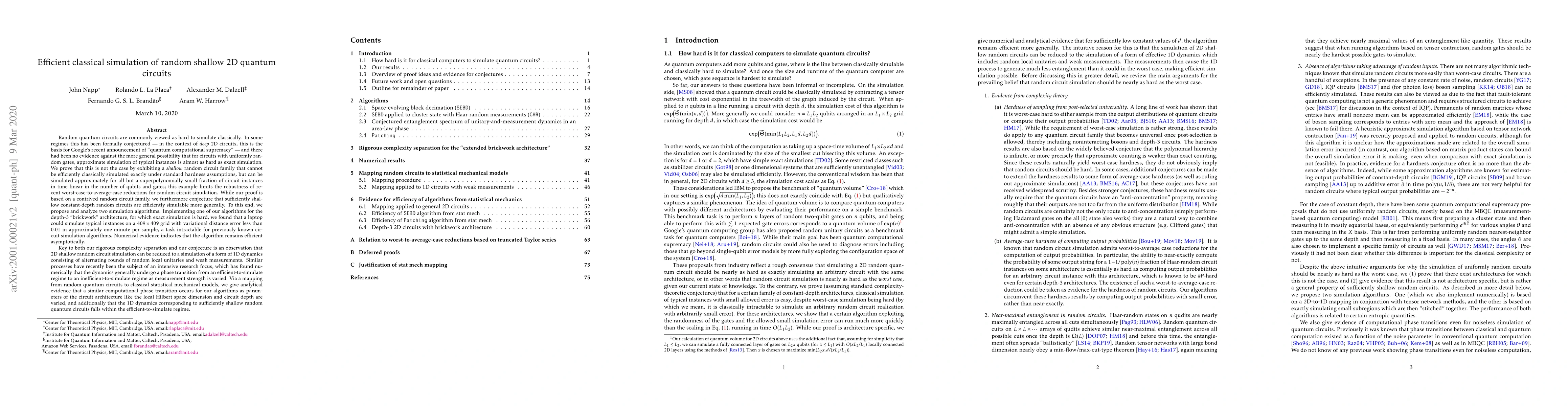 Thumbnail for Efficient classical simulation of random shallow 2D quantum circuits