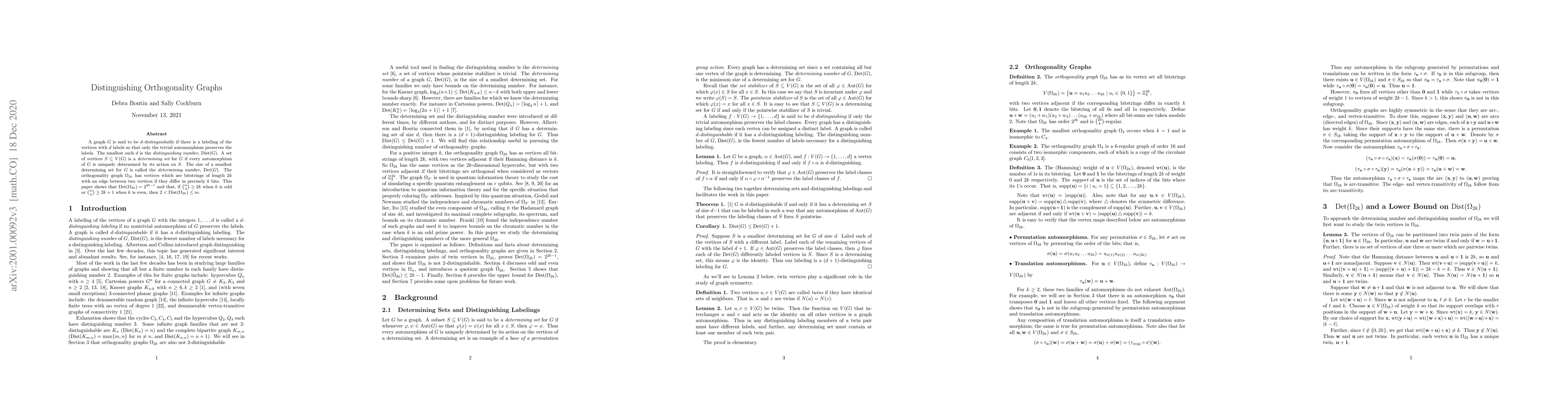 Thumbnail for Distinguishing Orthogonality Graphs