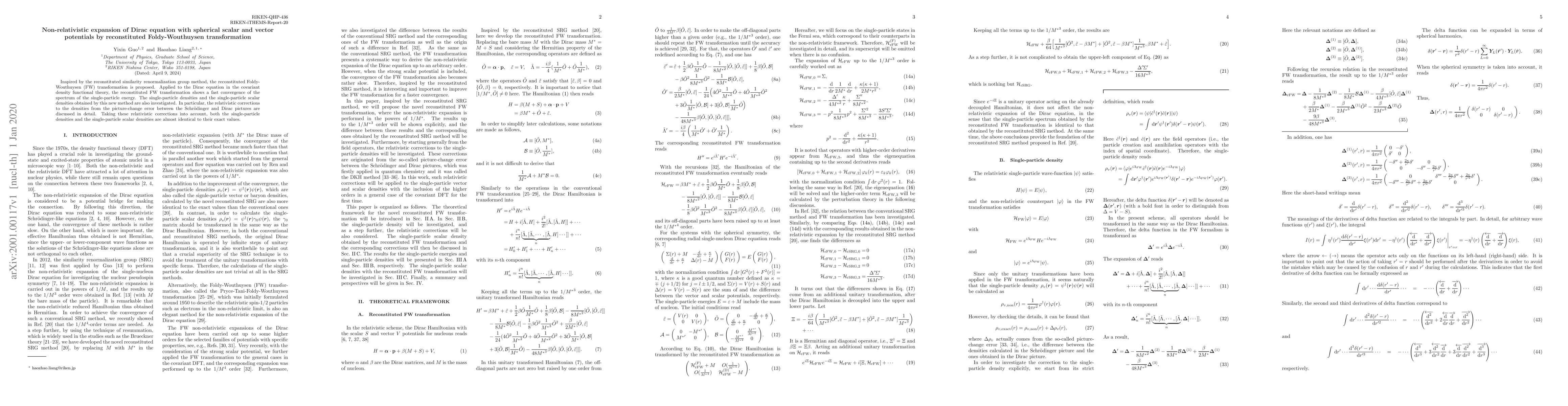 Thumbnail for Non-relativistic expansion of Dirac equation with spherical scalar and
  vector potentials by reconstituted Foldy-Wouthuysen transformation