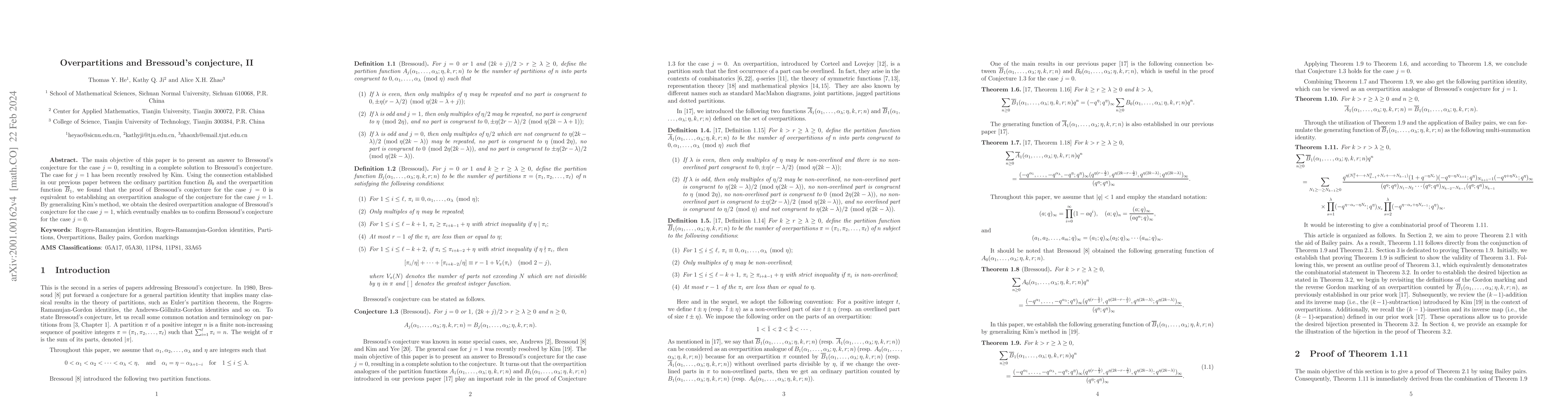 Thumbnail for Overpartitions and Bressoud's conjecture, II