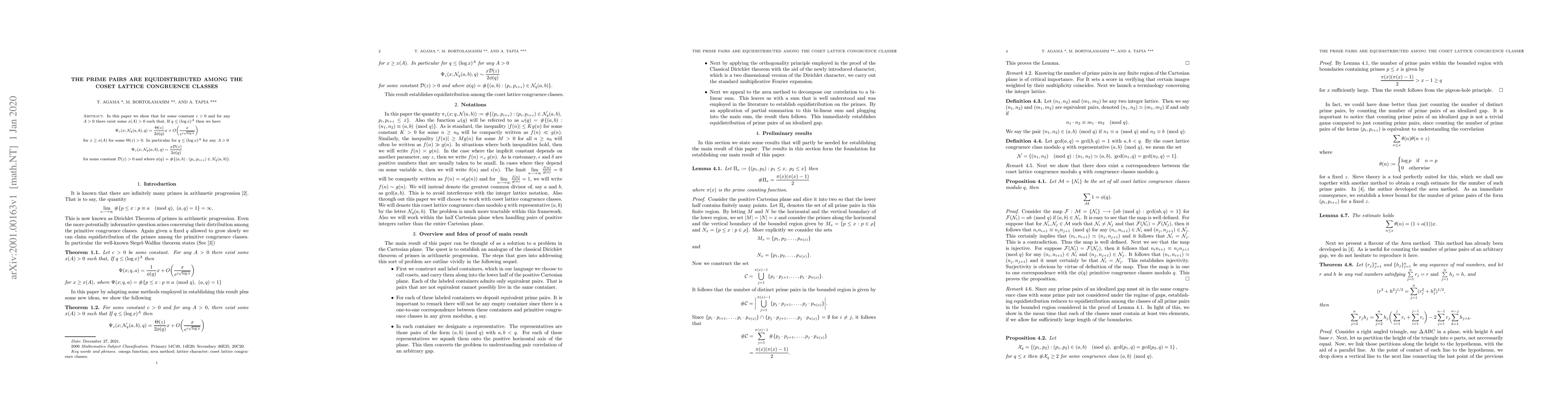 Thumbnail for The prime pairs are equidistributed among the coset lattice congruence
  classes
