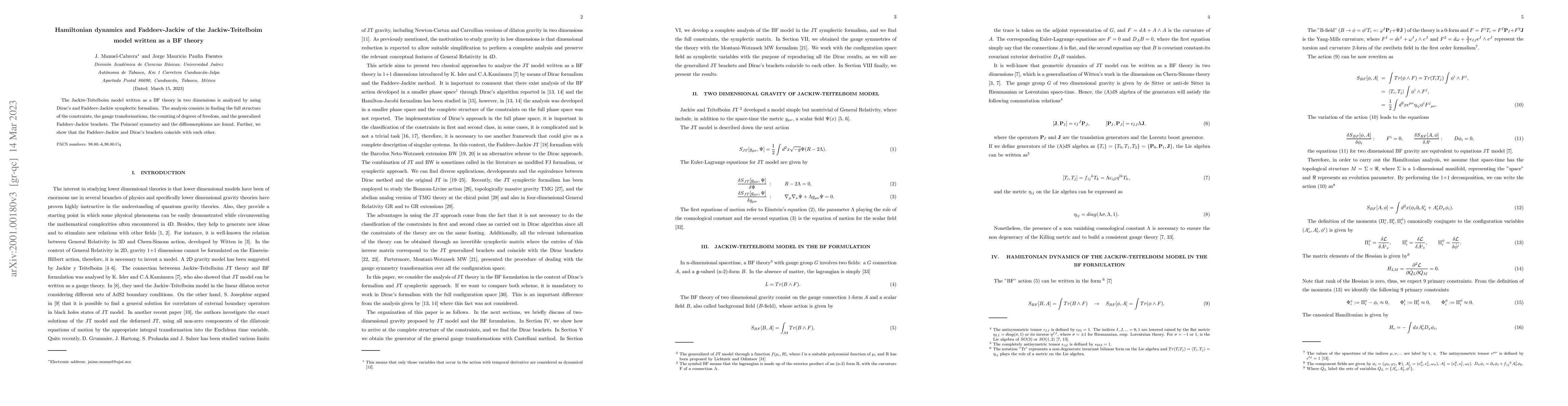 Thumbnail for Faddeev-Jackiw and Canonical Analysis of the Jackiw-Teitelboim model
  written as a BF theory