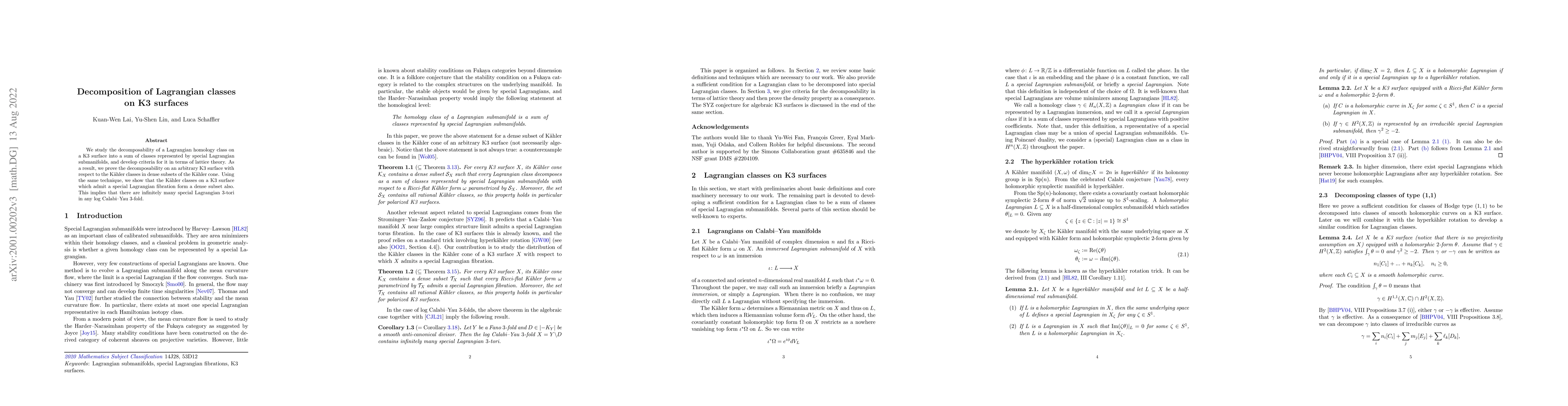 Thumbnail for Decomposition of Lagrangian classes on K3 surfaces