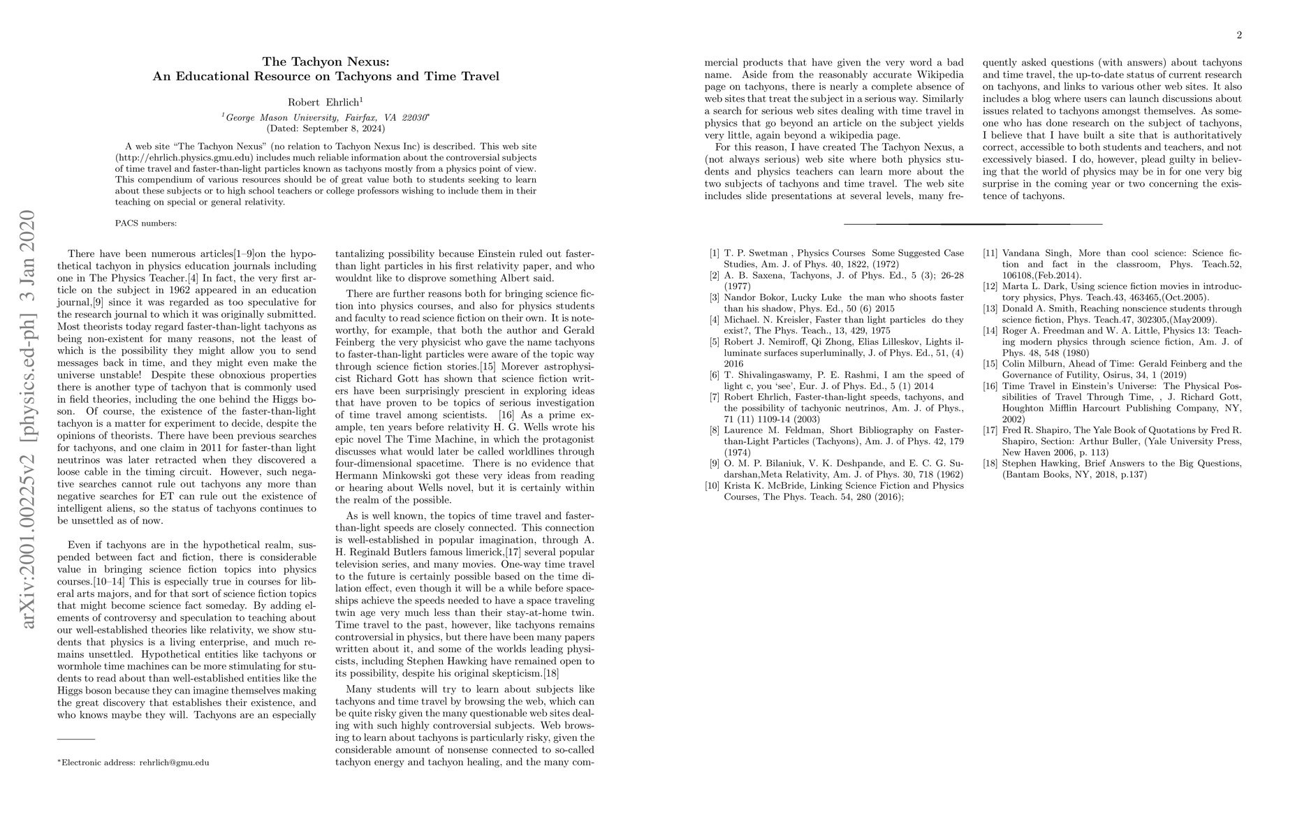 Thumbnail for The Tachyon Nexus: An Educational Resource on Tachyons and Time Travel