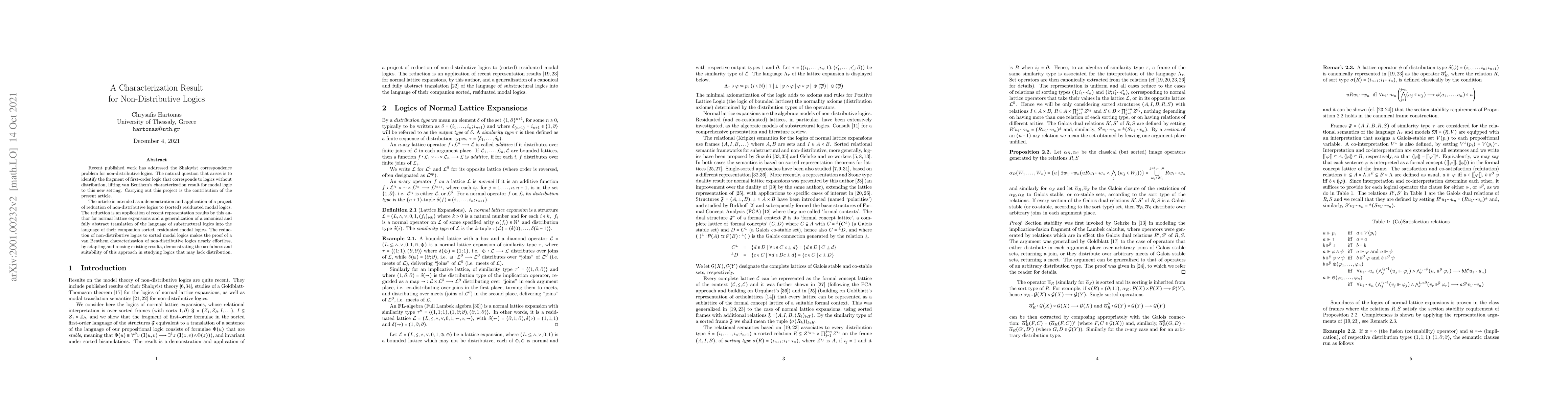Thumbnail for A Characterization Result for Non-Distributive Logics