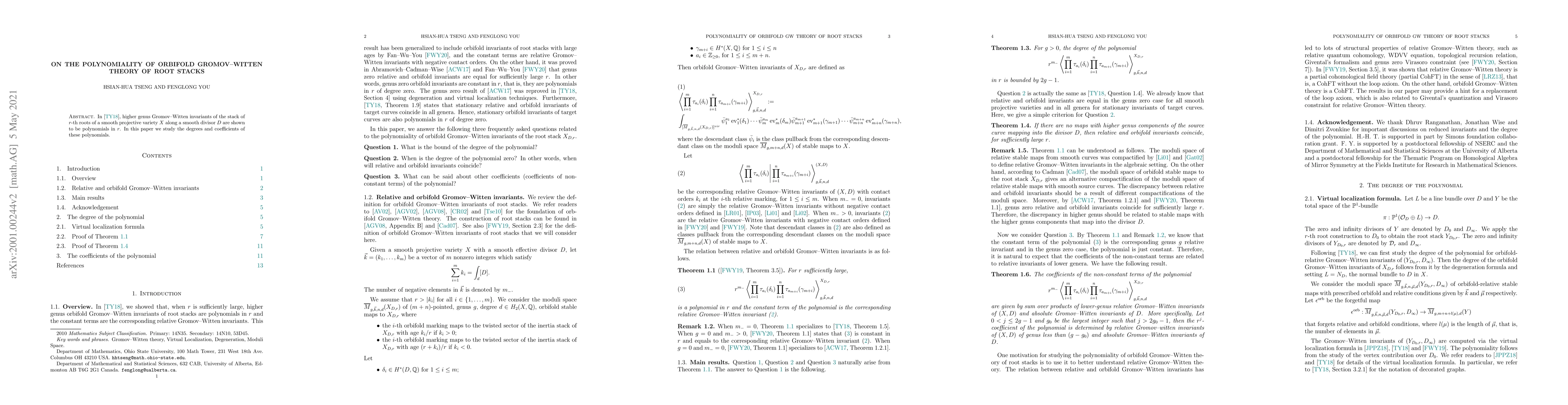 Thumbnail for On the polynomiality of orbifold Gromov--Witten theory of root stacks