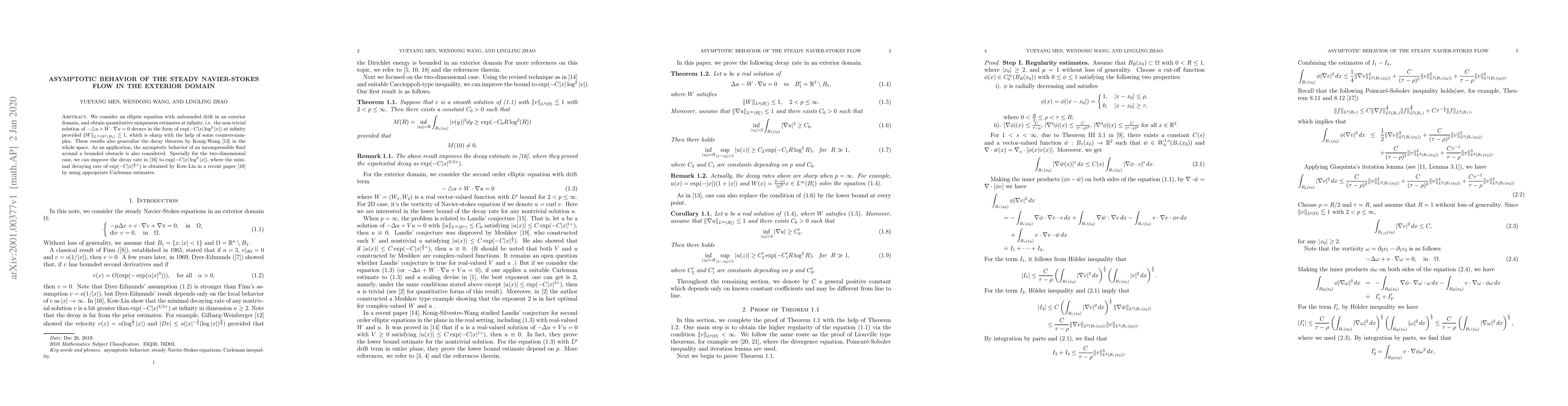 Thumbnail for Asymptotic behavior of the steady Navier-Stokes flow in the exterior
  domain