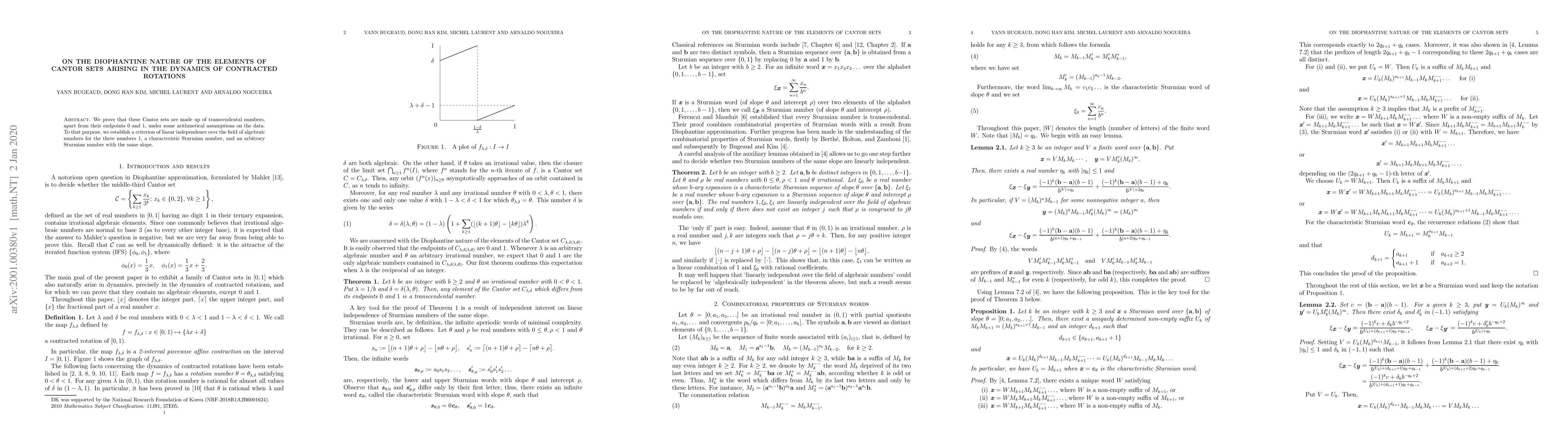 Thumbnail for On the Diophantine nature of the elements of Cantor sets arising in the
  dynamics of contracted rotations