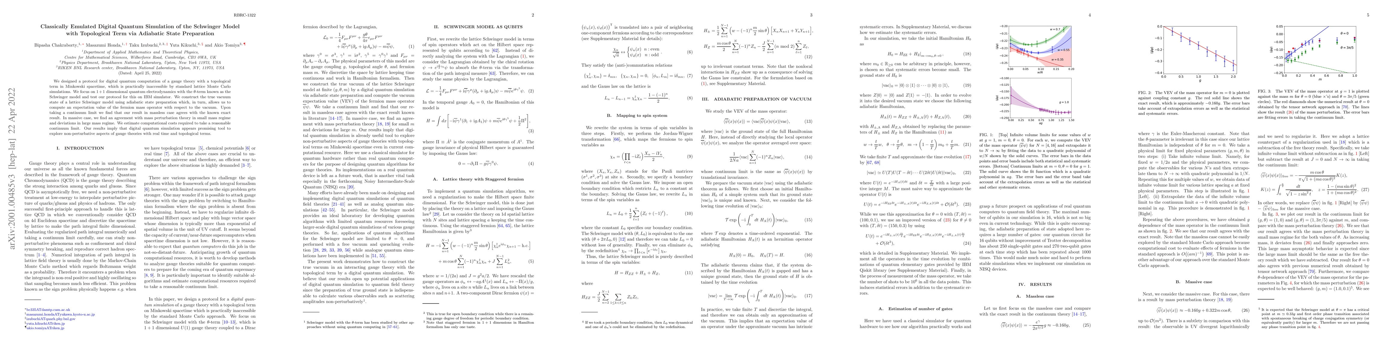 Thumbnail for Classically Emulated Digital Quantum Simulation of the Schwinger Model
  with Topological Term via Adiabatic State Preparation