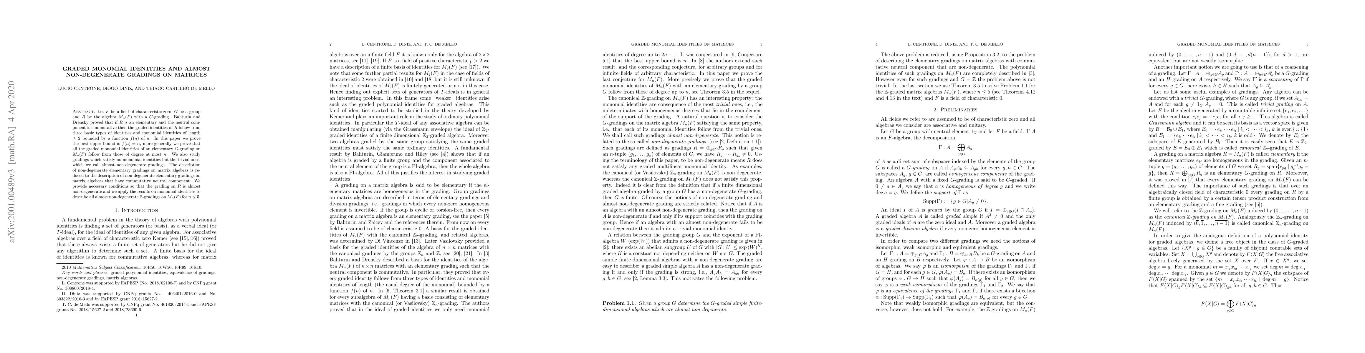 Thumbnail for Graded monomial identities and almost non-degenerate gradings on
  matrices