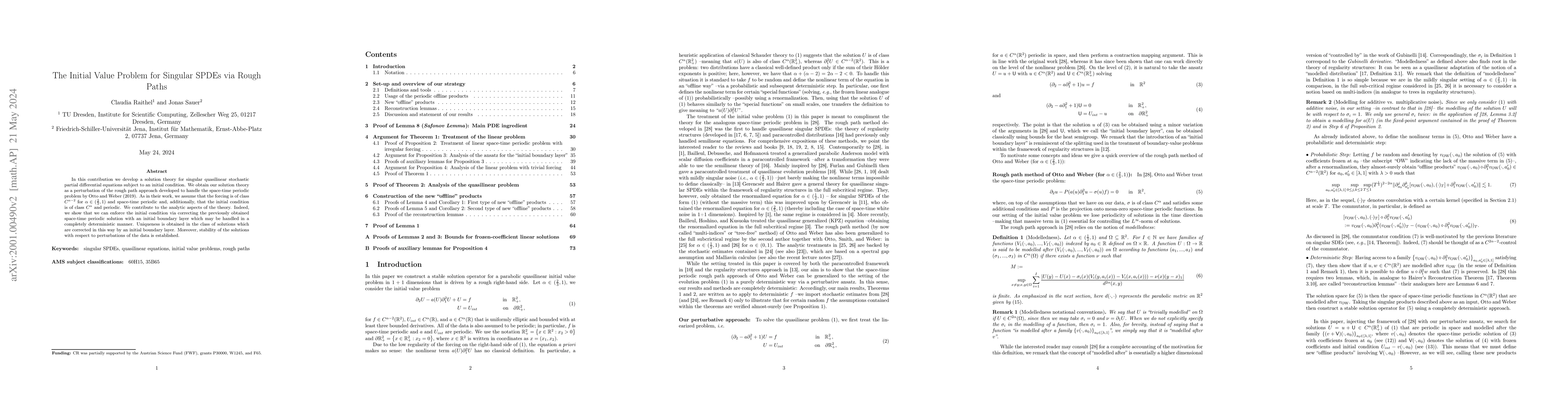 Thumbnail for The Initial Value Problem for Singular SPDEs via Rough Paths