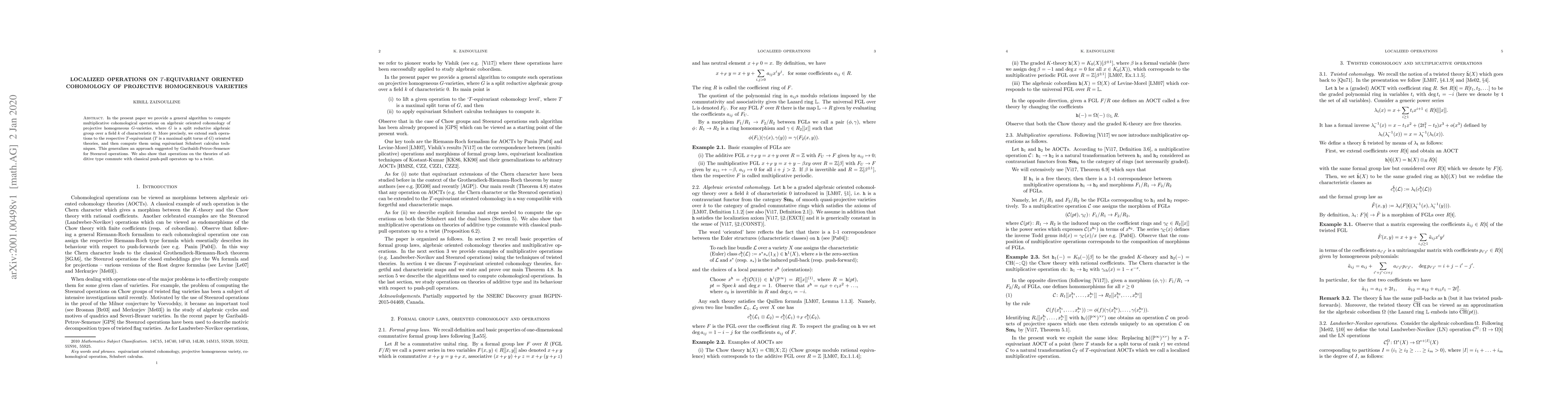 Thumbnail for Localized operations on T-equivariant oriented cohomology of projective
  homogeneous varieties