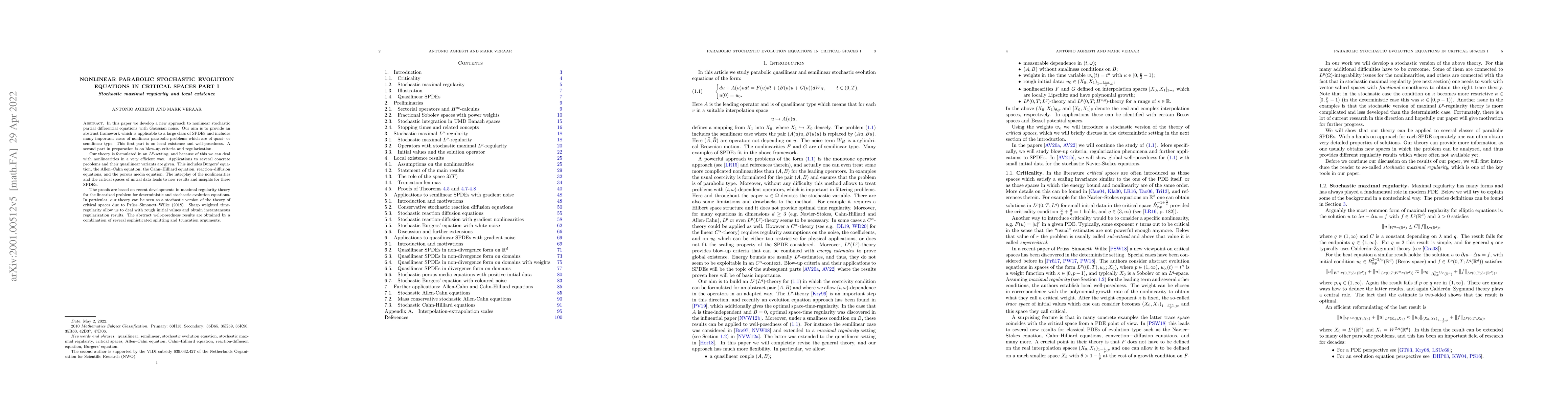 Thumbnail for Nonlinear parabolic stochastic evolution equations in critical spaces
  Part I. Stochastic maximal regularity and local existence