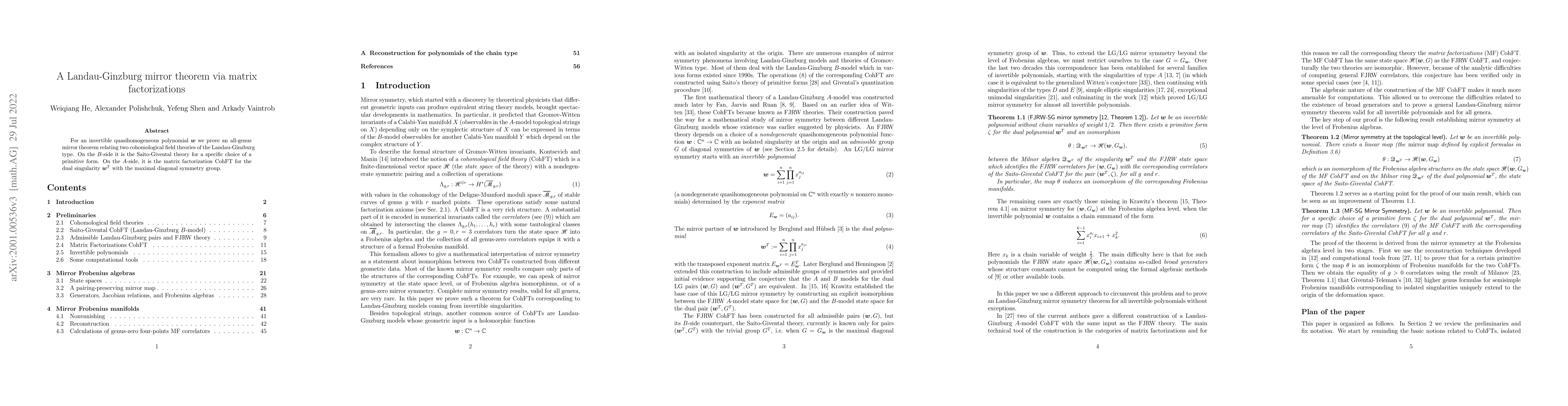 Thumbnail for A Landau-Ginzburg mirror theorem via matrix factorizations