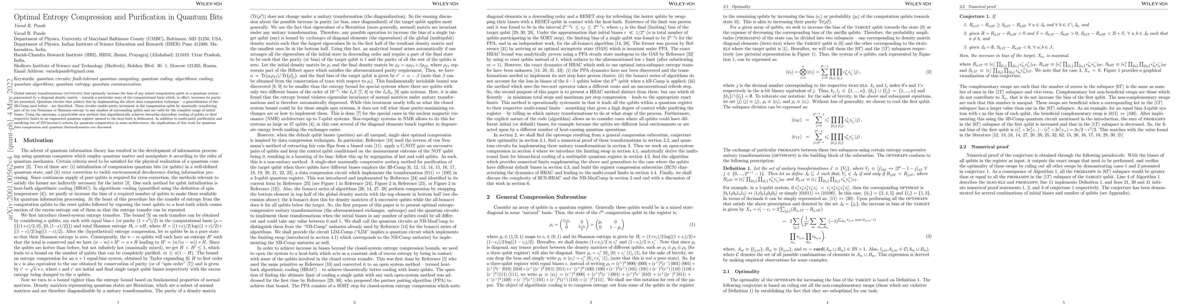 Thumbnail for Optimal Entropy Compression and Purification in Quantum Bits