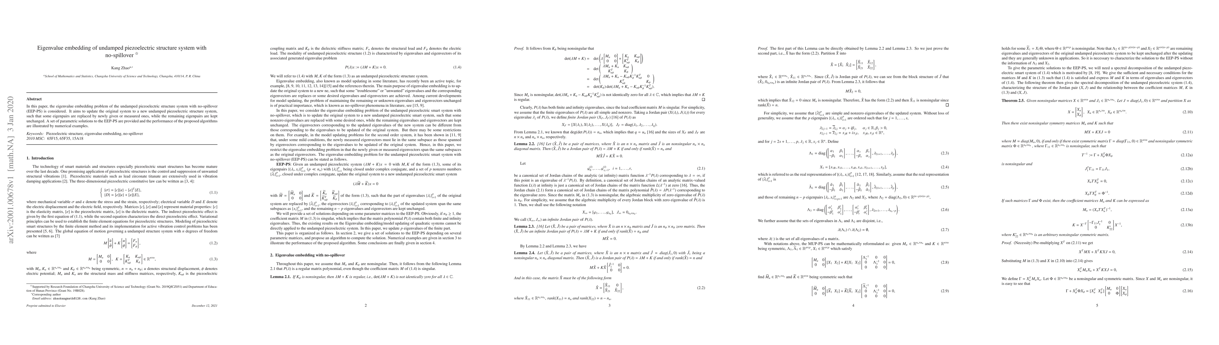 Thumbnail for Eigenvalue embedding of undamped piezoelectric structure system with
  no-spillover