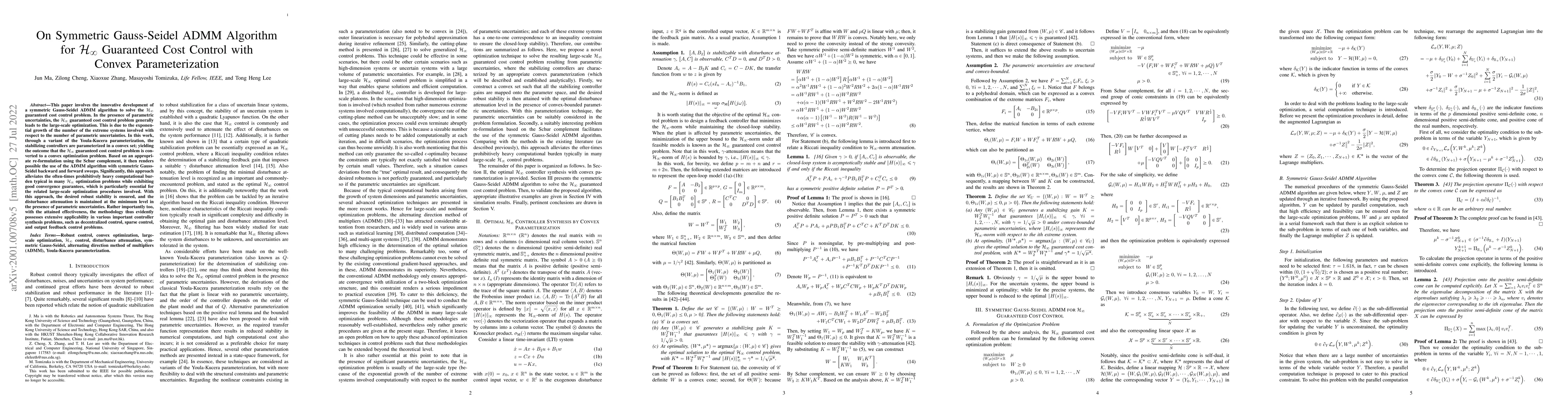 Thumbnail for On Symmetric Gauss-Seidel ADMM Algorithm for $\mathcal{H}_\infty$
  Guaranteed Cost Control with Convex Parameterization