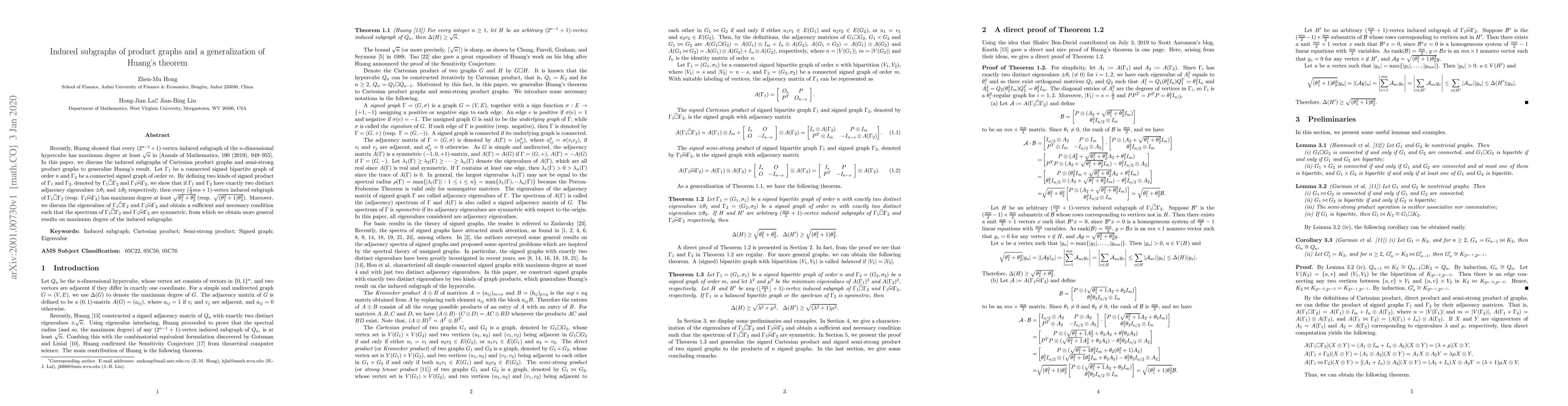 Thumbnail for Induced subgraphs of product graphs and a generalization of Huang's
  theorem