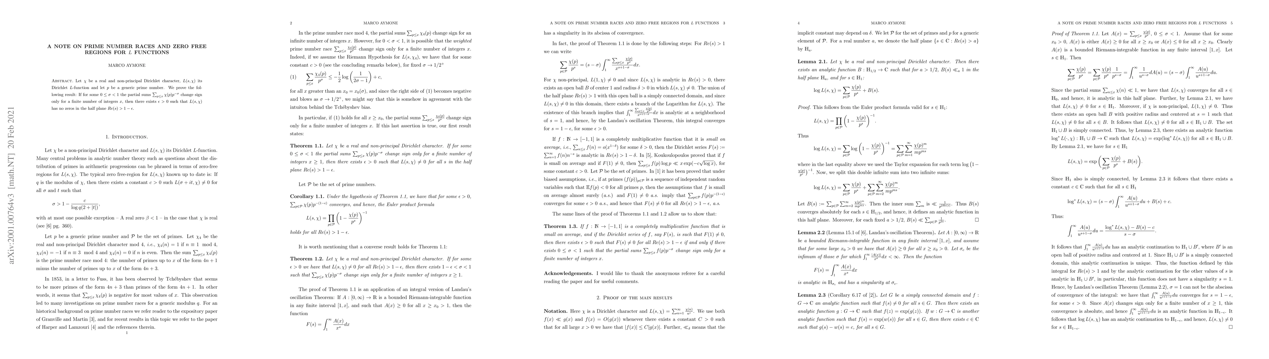 Thumbnail for A note on prime number races and zero free regions for $L$ functions