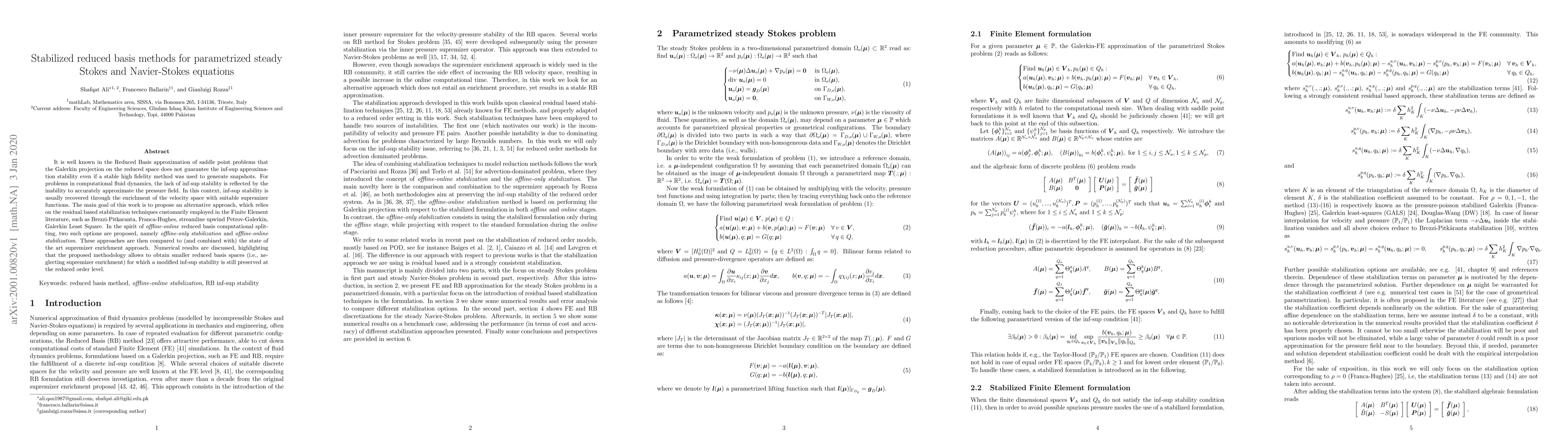 Thumbnail for Stabilized reduced basis methods for parametrized steady Stokes and
  Navier-Stokes equations