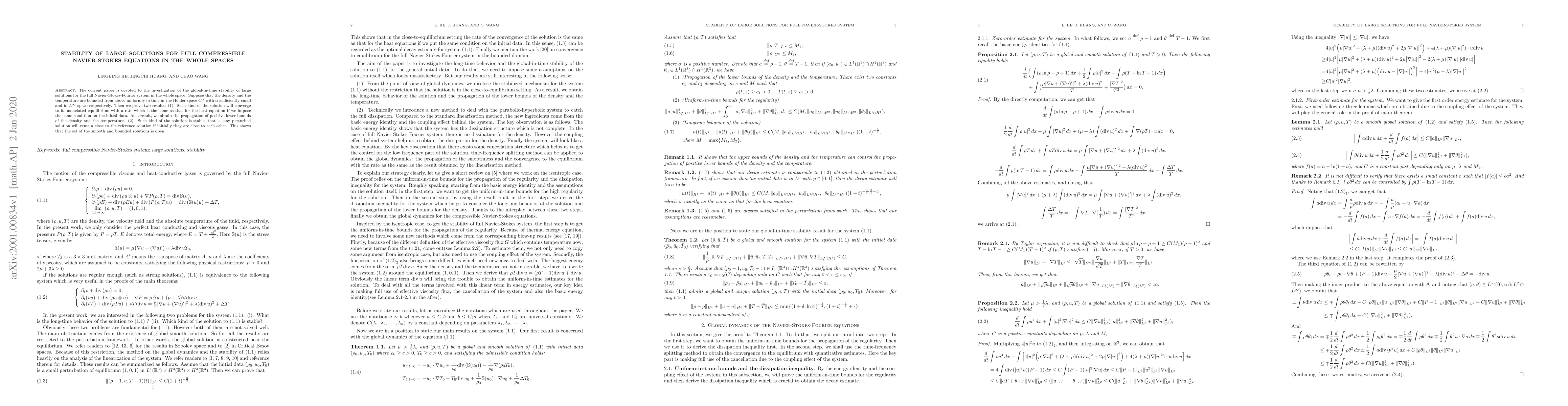 Thumbnail for Stability of large solutions for full compressible Navier-Stokes
  equations in the whole spaces