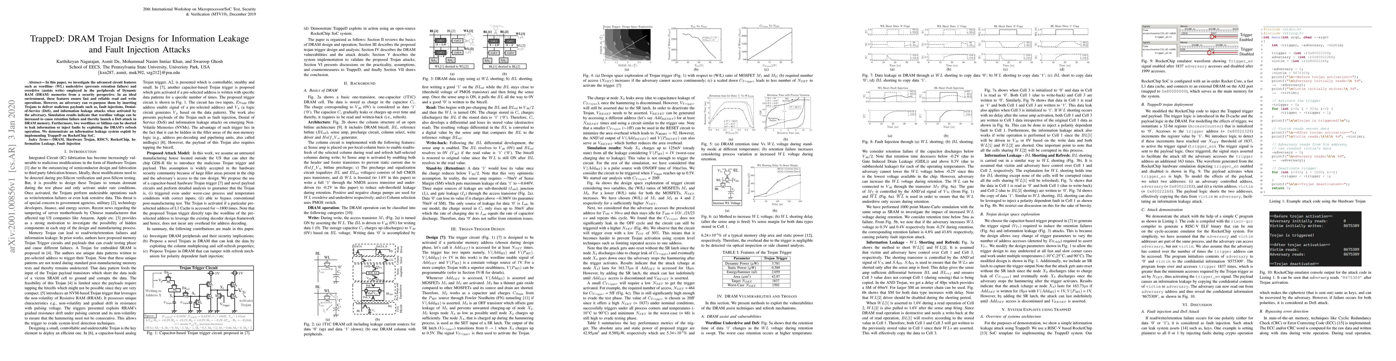 Thumbnail for TrappeD: DRAM Trojan Designs for Information Leakage and Fault Injection
  Attacks