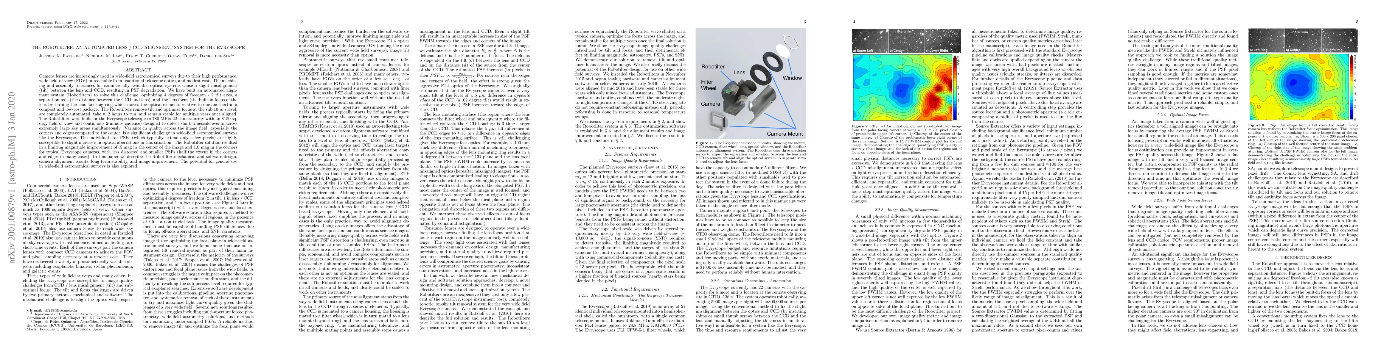 Thumbnail for The Robotilter: An Automated Lens / CCD Alignment System for the
  Evryscope