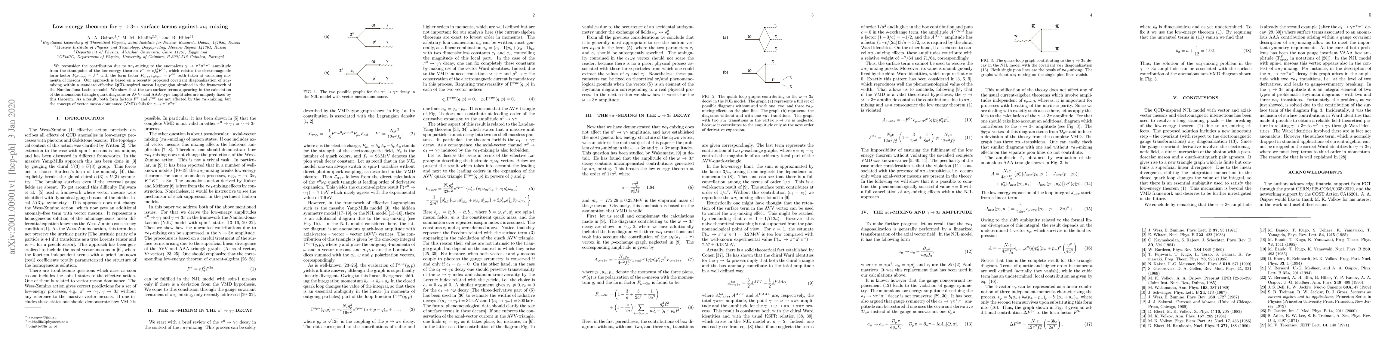 Thumbnail for Low-energy theorem for $\gamma\to 3\pi$: surface terms against $\pi
  a_1$-mixing