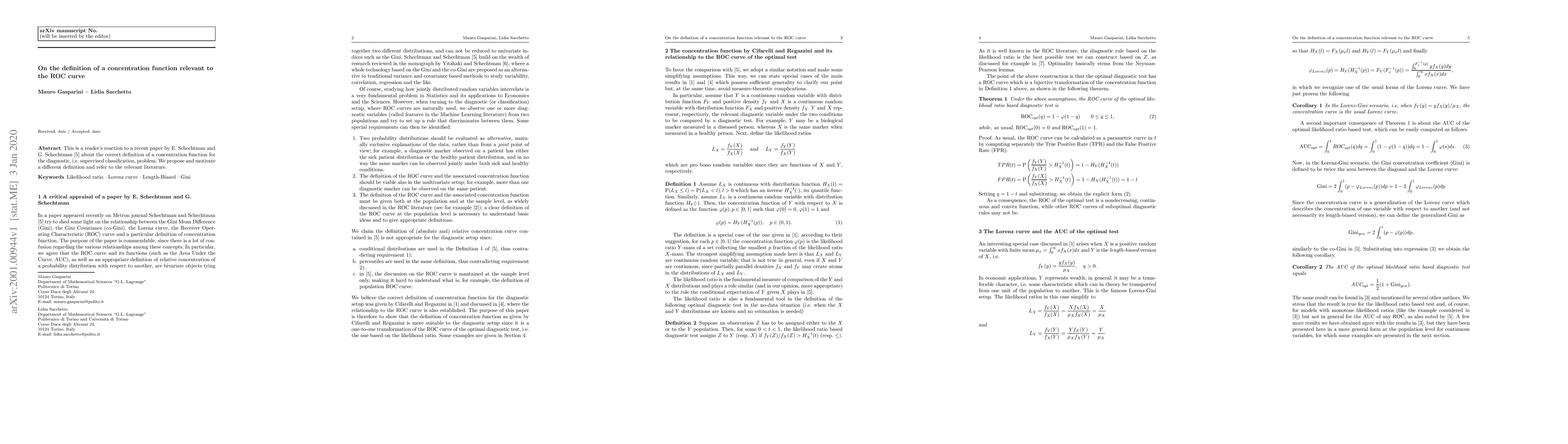Thumbnail for On the definition of a concentration function relevant to the ROC curve