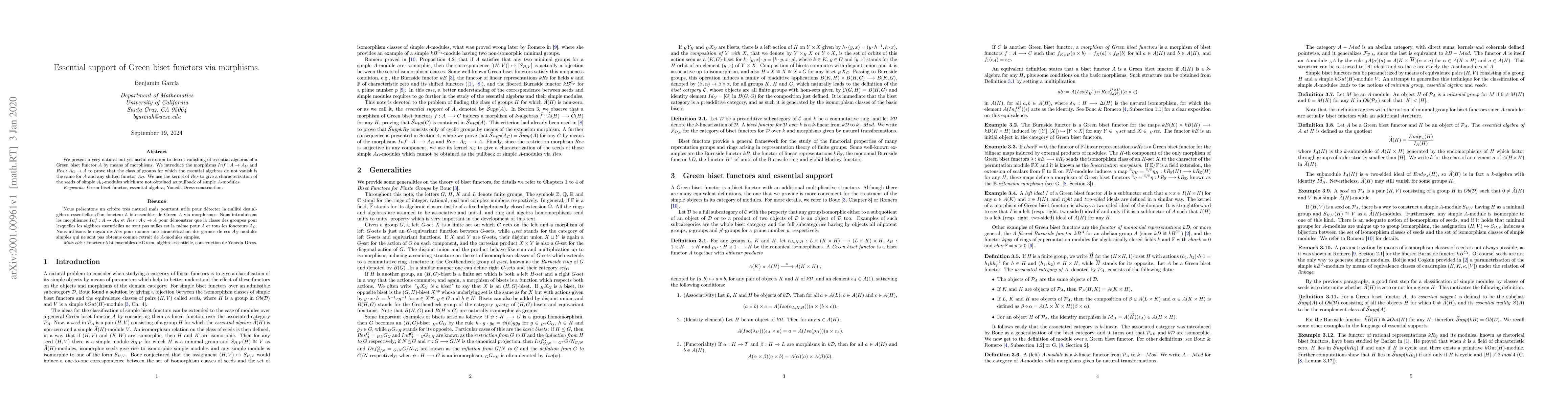 Thumbnail for Essential support of Green biset functors via morphisms