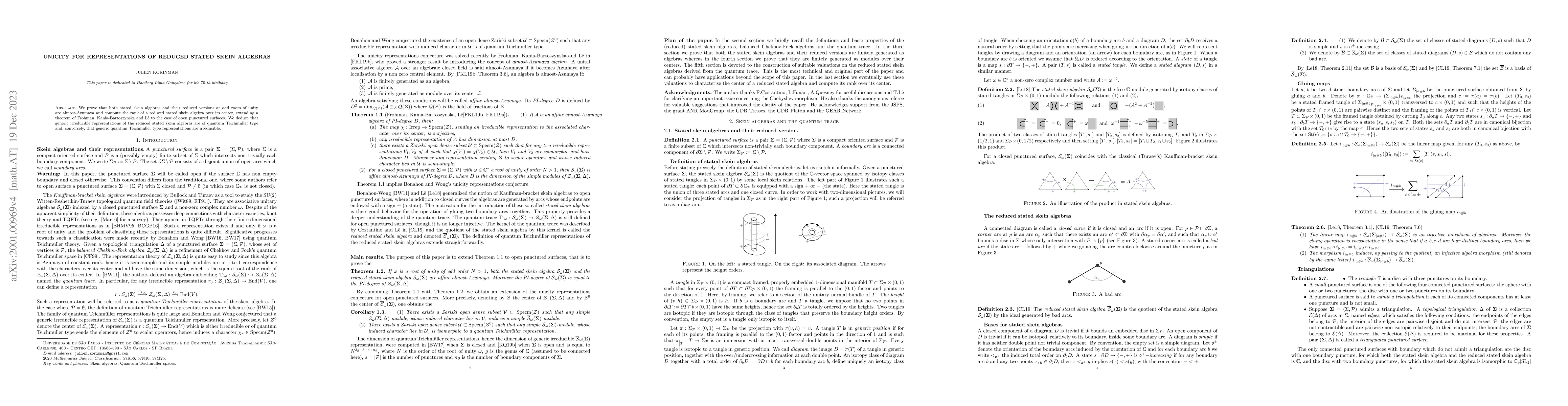 Thumbnail for Unicity for representations of reduced stated skein algebras