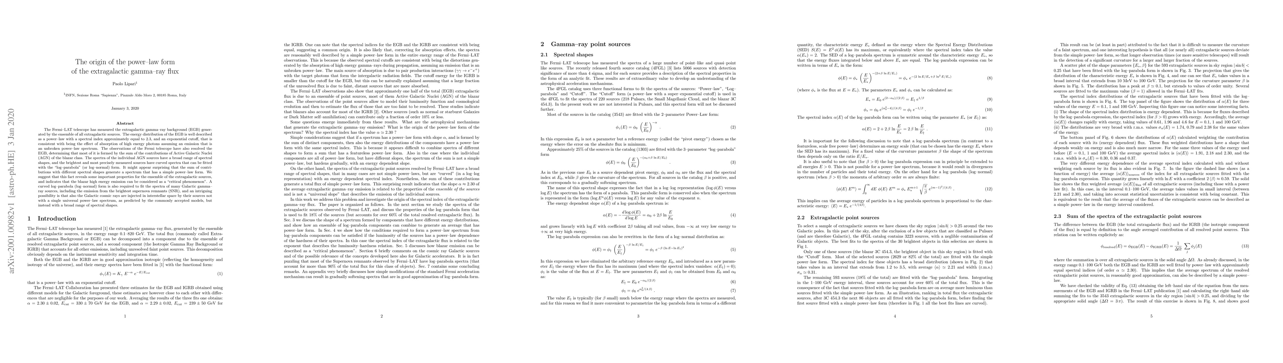 Thumbnail for The origin of the power-law form of the extragalactic gamma-ray flux