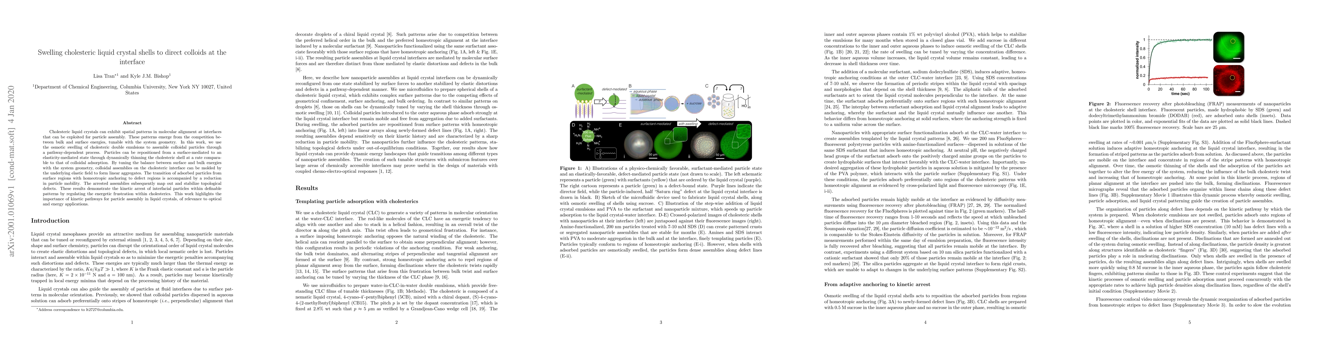 Thumbnail for Swelling cholesteric liquid crystal shells to direct colloids at the
  interface