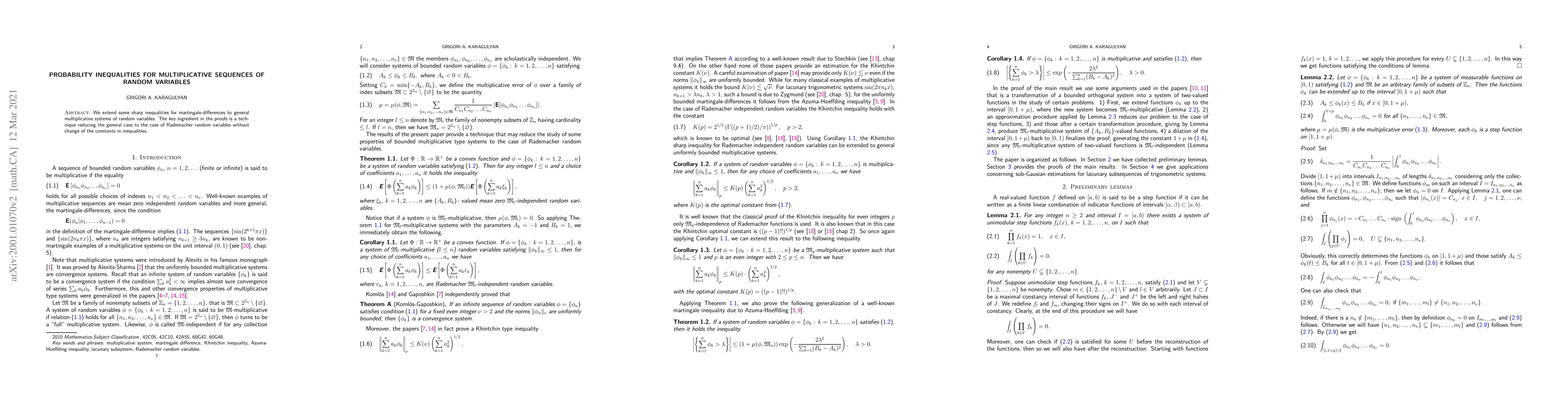 Thumbnail for Probability inequalities for multiplicative sequences of random
  variables